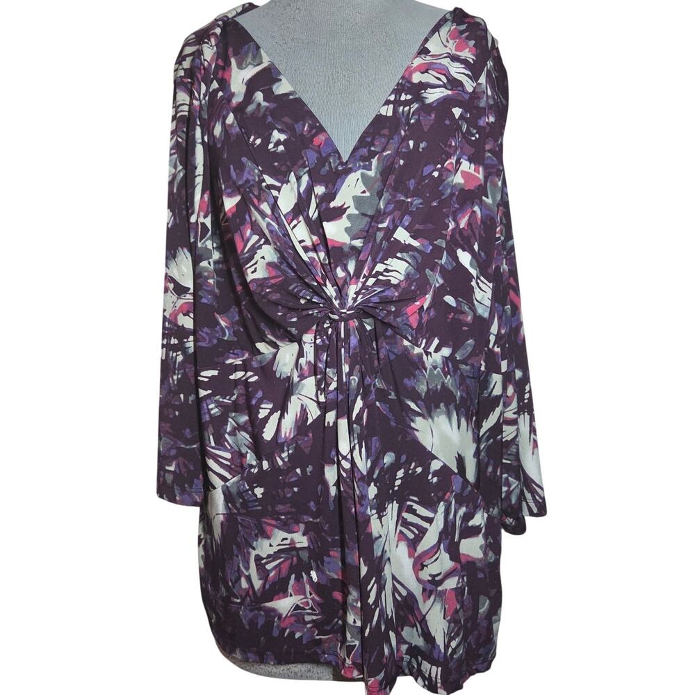 Purple Print V Neck Blouse Size 3X